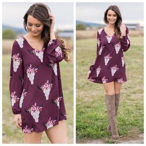 Peach Love California Wine Bull Skull Shift Dress